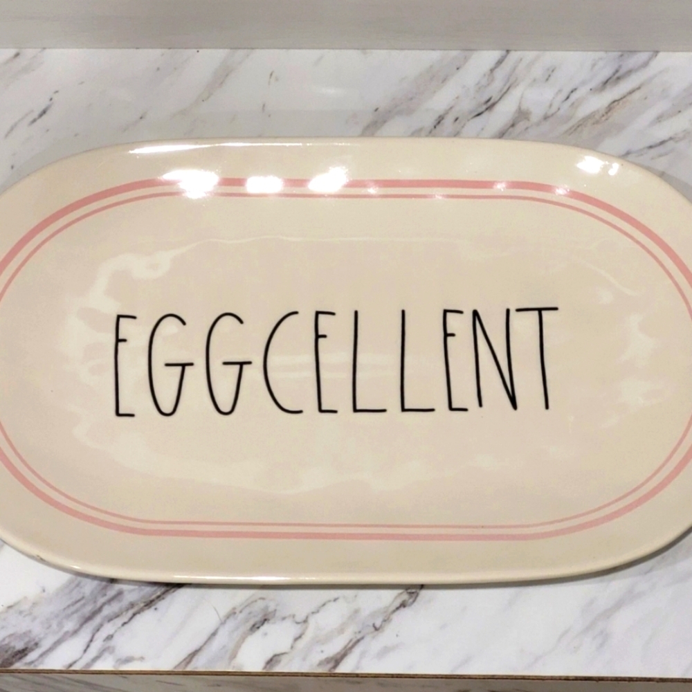 Rae Dunn EGGCELLENT Large Easter Platter Plate Pink by Magenta 15"x8 3/4"